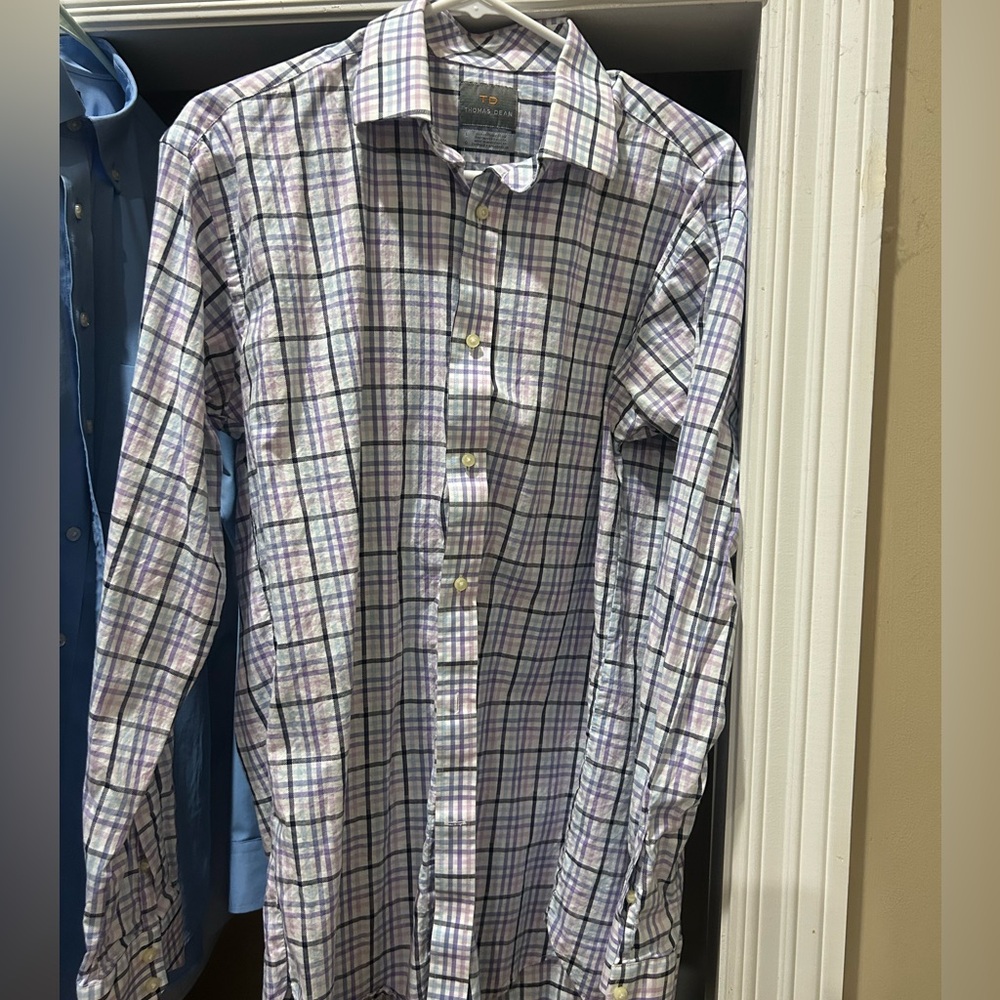 Thomas Dean Large Slim Fit Checkered Dress Shirt